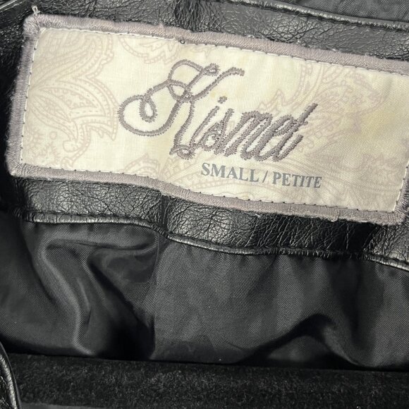 Kismet Cropped Biker Jacket Size S Black Faux Leather Long Sleeve Full Zip Band - Picture 5 of 9